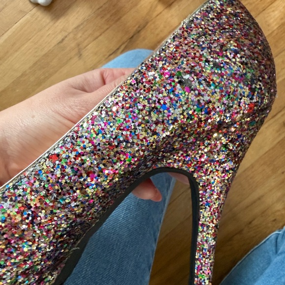 Candie's Multicolor Glitter Peep Toe Heels - Picture 7 of 8